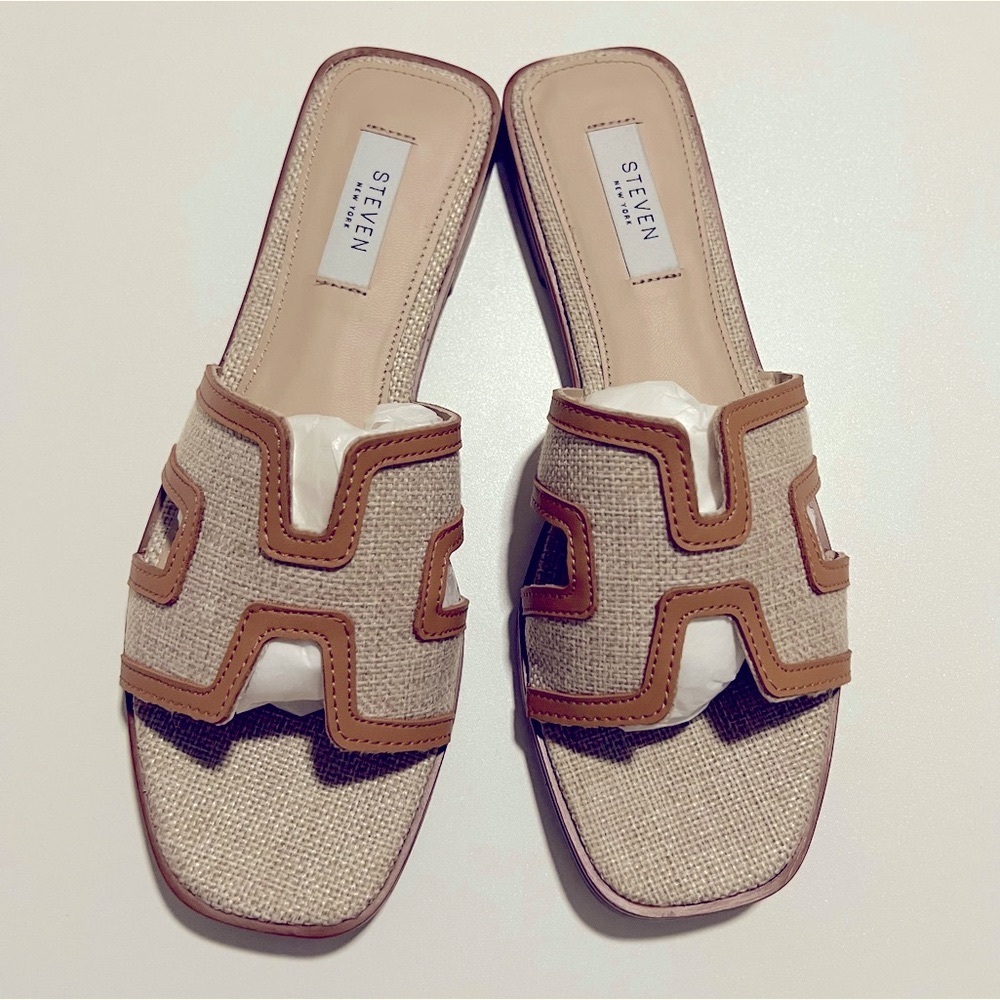 NWT- Steven Harlien straw/leather sandals - size 10